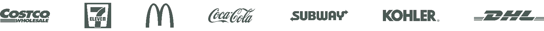 Logos of organizations that use Emissis technology: Costco, 7-Eleven, McDonald's, Coca-Cola, Subway, Kohler, DHL